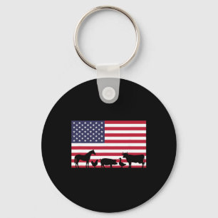 American Flag Farm Animals Horse Cow Pig Chicken P Keychain