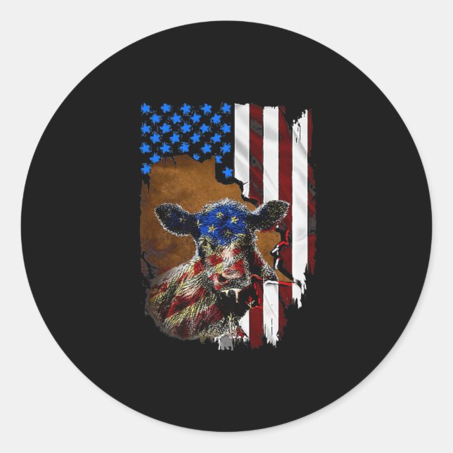 American Flag Farmer Cow Gift Classic Round Sticker (Front)
