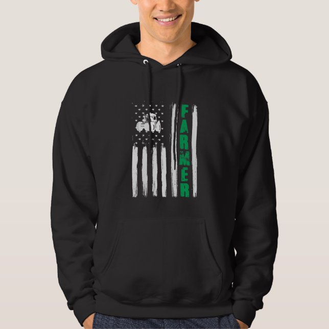 American Flag Farmer Tractor Patriotic US Proud Hoodie (Front)