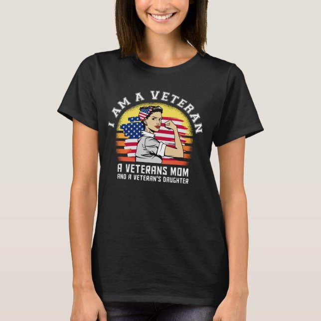 American Flag Female Veteran  I Am A Veteran T-Shirt (Front)