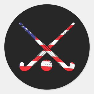 American Flag Field Hockey Patriot Usa Sports Play Classic Round Sticker