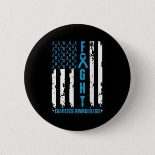 American Flag Fight Diabetes Awareness Blue Ribbon 2 Inch Round Button
