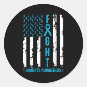 American Flag Fight Diabetes Awareness Blue Ribbon Classic Round Sticker