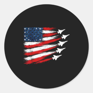 American Flag Fighter Jets Patriotic Classic Round Sticker