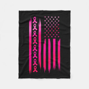 American Flag Fighting Breast Cancer - Awareness Fleece Blanket