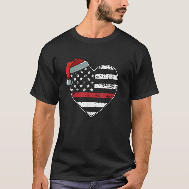 American Flag Firefighter Christmas Pajama X mas F T-Shirt (Front)