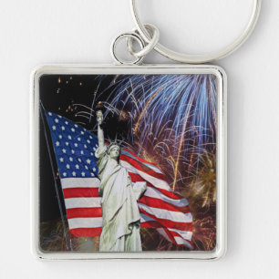 American Flag, Fireworks and Statue of Liberty Keychain