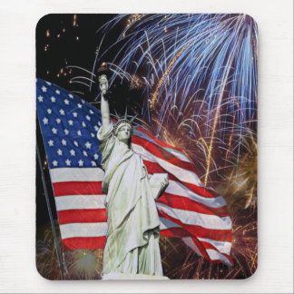 American Flag, Fireworks and Statue of Liberty Mouse Pad