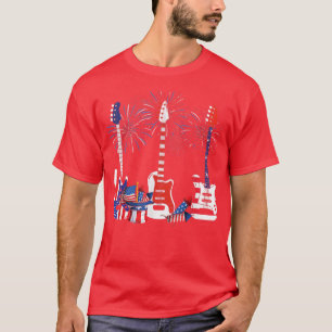 American Flag Fireworks Bass Guitar Funny 4th Of J T-Shirt
