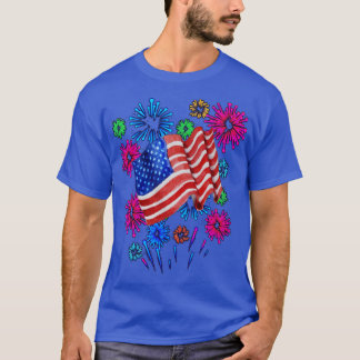 American Flag Fireworks Fourth of July T-Shirt