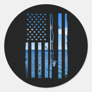 American Flag Fish Fisher Fisherman Funny B Fishin Classic Round Sticker