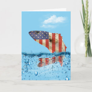 American Flag Fish Jumping Out of Water Card