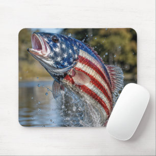 American Flag Fish Leaping out of Water Mouse Pad