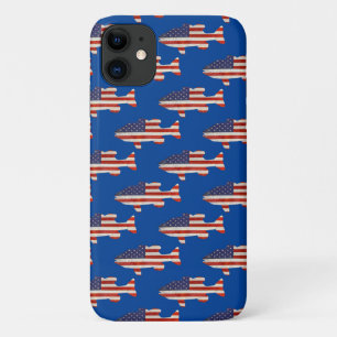 American flag fish on blue iPhone 11 case