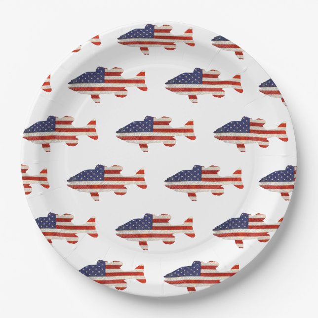 American Flag Fish On White Paper Plate (Front)