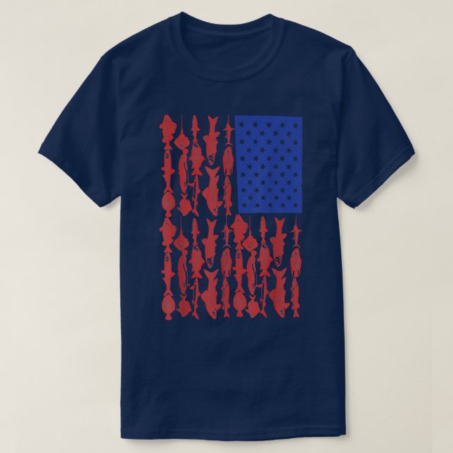 American Flag Fishing Design  T-Shirt (Design Front)