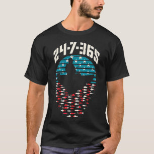 American Flag Fishing Fisherman USA Fish Heart, Ro T-Shirt