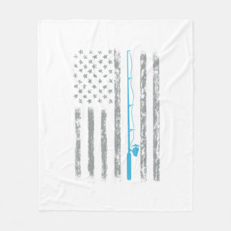 American Flag Fishing Gifts Retro US Flag Vintage  Fleece Blanket
