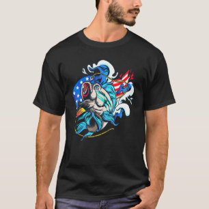 American Flag Fishing Hooked Fish Vintage Usa Fish T-Shirt