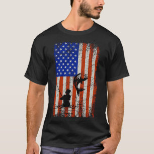 American Flag Fishing Lover Patriotic 4ht of July  T-Shirt