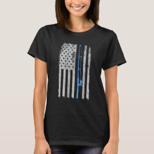American Flag Fishing Rod Blue Line Vintage Fisher T-Shirt