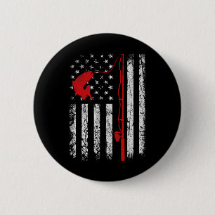 American Flag Fishing Rod Patriotic Fishing Gifts 2 Inch Round Button