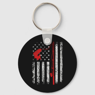 American Flag Fishing Rod Patriotic Fishing Gifts  Keychain