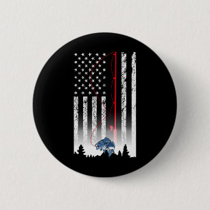 American Flag Fishing Rod Usa Patriotic Lover 2 Inch Round Button