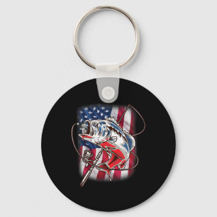 American Flag Fishing Shirt Vintage Usa Byss Fishe Keychain