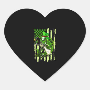 American Flag Fishing St Patrick s Day Irish Lucky Heart Sticker
