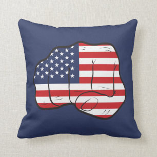 American Flag Fist Throw Pillow