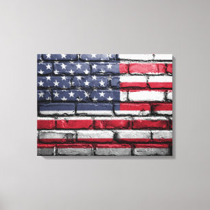 American Flag, Flag on Bricks Canvas Print