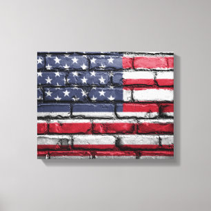 American Flag, Flag on Bricks Canvas Print