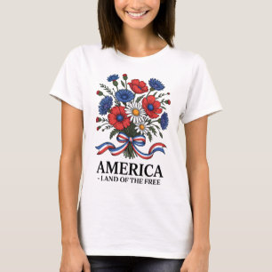 American Flag Flowers 4th of July Patriotic T-Shirt
