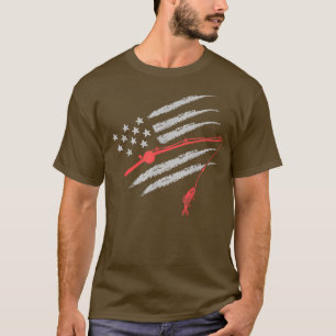 American Flag Fly Fishing Rod Funny Vintage Fishin T-Shirt