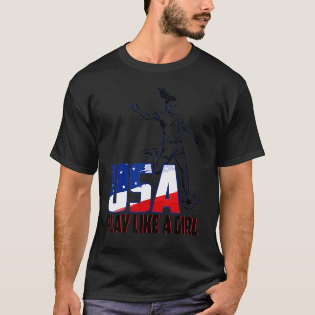 American Flag Football Team Game Goal Score Play L T-Shirt (Front)