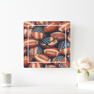 American Flag Football Wall Square Wall Clock