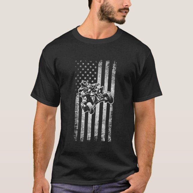 American Flag Four Wheeler Quad Men ATV Riding T-Shirt (Front)