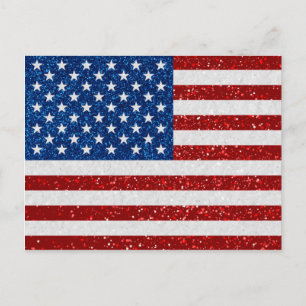 American Flag Fourth of July Glitter Postcard