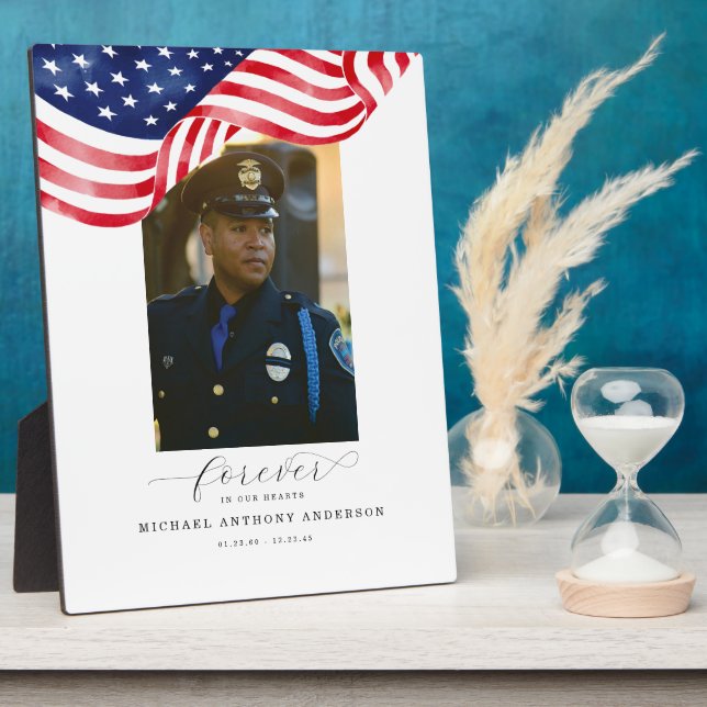 American Flag Funeral Forever In Our Hearts Memory Plaque (Side)