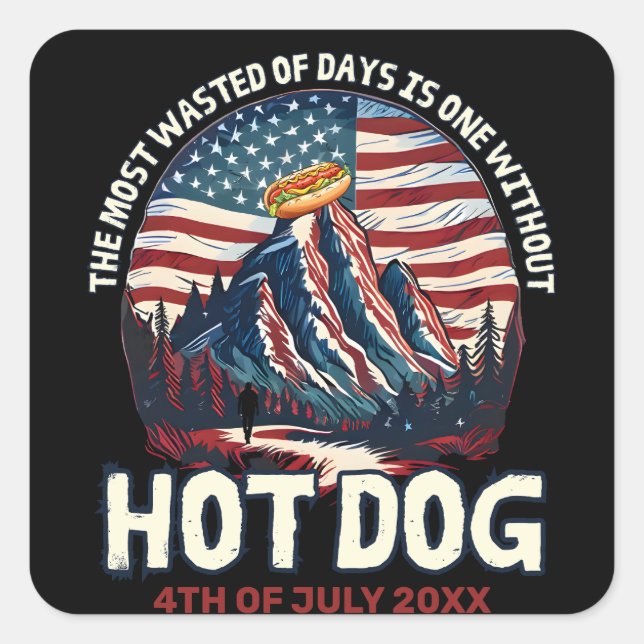 American Flag Funny 4th of July Hot Dog Square Sticker (Front)