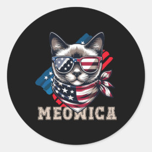 American Flag Funny Cat Meme Patriotic Meowica Usa Classic Round Sticker