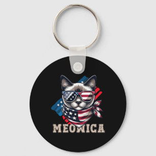 American Flag Funny Cat Meme Patriotic Meowica Usa Keychain