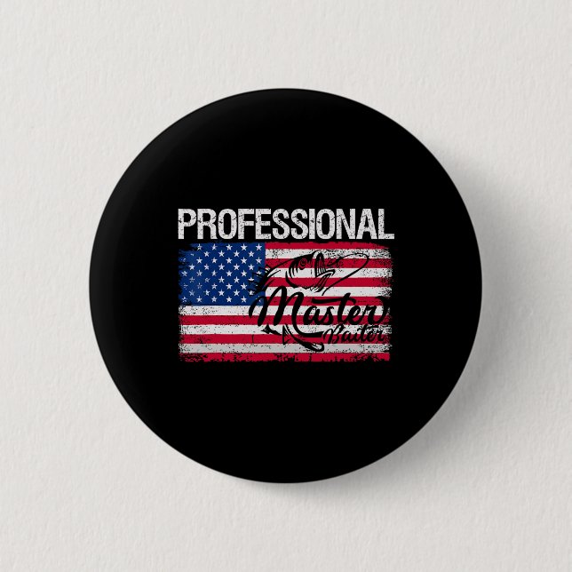 American Flag Funny Fishing Retro Professional Mas 2 Inch Round Button (Front)