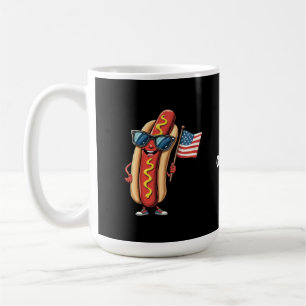 American Flag Funny Hotdog Sunglasses 4th of July Coffee Mug