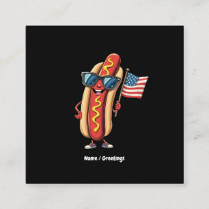 American Flag Funny Hotdog Sunglasses 4th of July Square Business Card