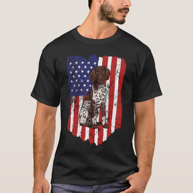 American Flag German Pointer Short Bristle USA T-Shirt (Front)