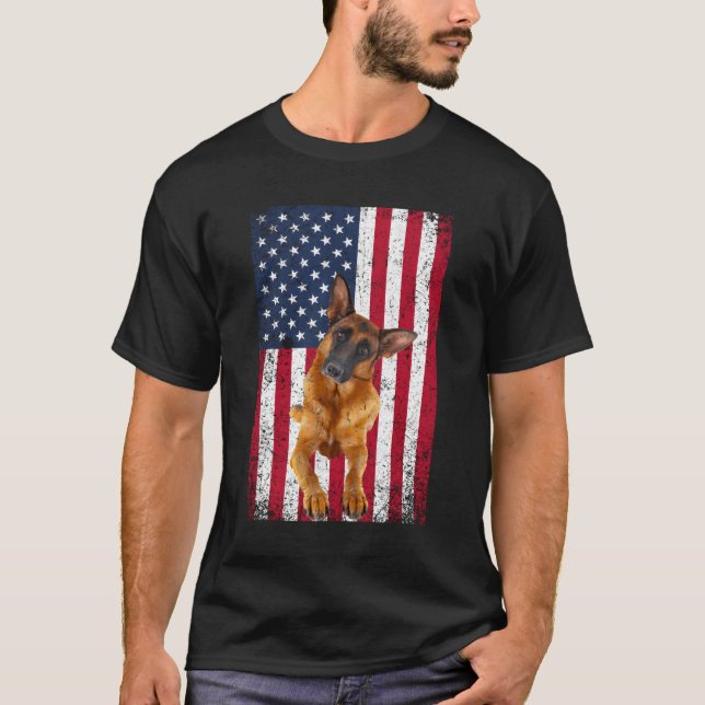 American Flag German Shepherd Lover Funny 4Th Of J T-Shirt (Front)