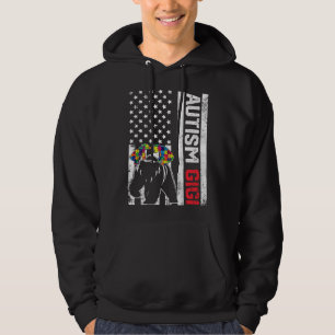 American Flag Gigi Bear Autism Awareness Support F Hoodie
