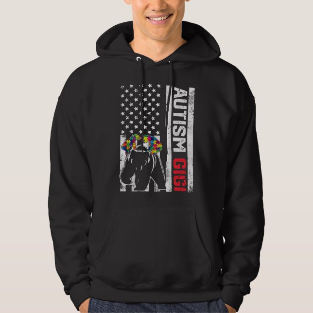 American Flag Gigi Bear Autism Awareness Support F Hoodie (Front)